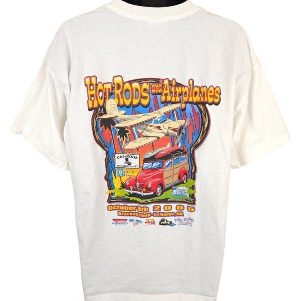 Hot Rods And Airplanes T Shirt Mens Size XL Vintage Y2K 2005 La Verne Car Show